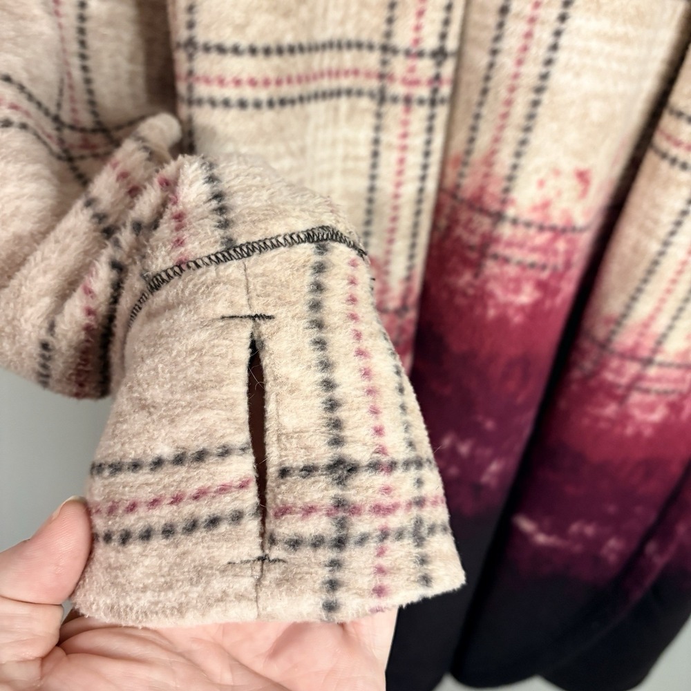 Cuddl Duds Ombre Fleece Hooded Wrap Cardigan Sweater Sz 1X Tan Pink Plaid - Picture 2 of 5